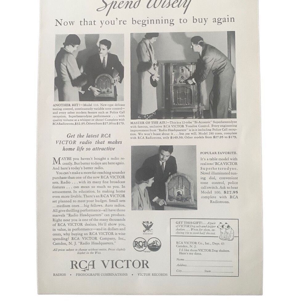 Vintage 1933 RCA Victor Spend Wisely Ad Advertisement